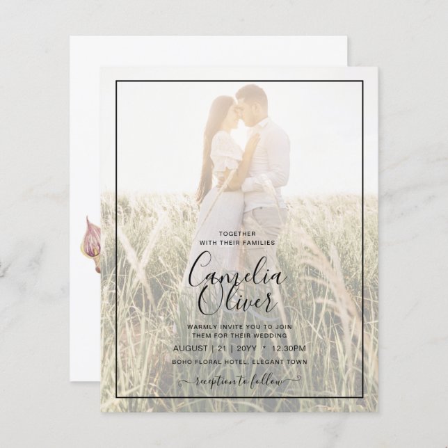 Papier LeahG Rose Calla Lily PHOTO Overlay Mariage Invite (Devant / Derrière)