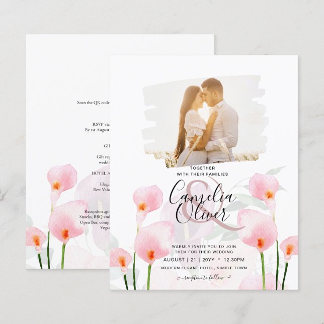 Papier LeahG Rose Calla Lily PHOTO Overlay Mariage Invite (Devant / Derrière)