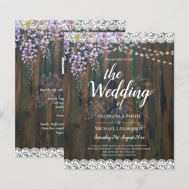 Papier LeahG Rustic WISTERIA Dentelle Floral Wedding INVI (Devant / Derrière)