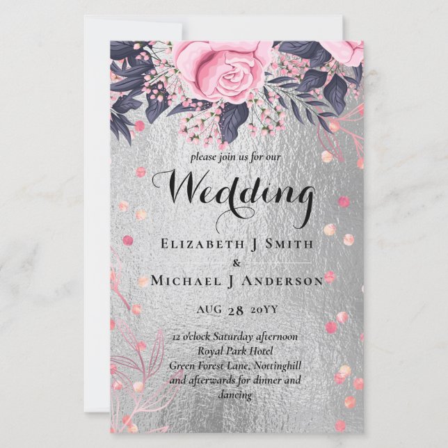 Papier LeahG Silver Navy Rosegold PInk Floral Mariage (Devant)