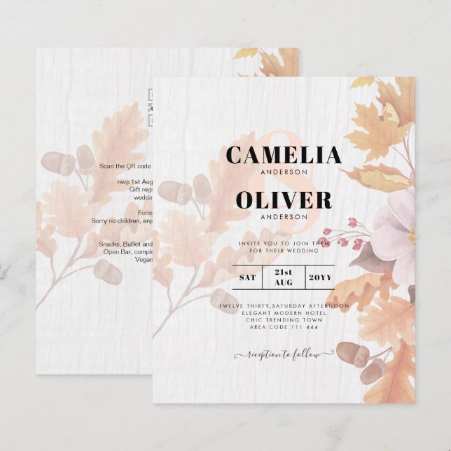 Papier LeahG Terracotta Automne part Mariage Invitation (Devant / Derrière)