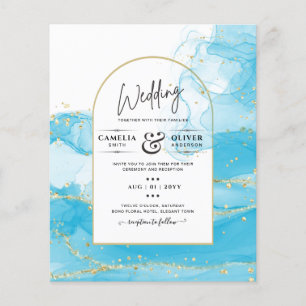 Papier LeahG Turquoise Gold Aqua Blue Wedding INVITE