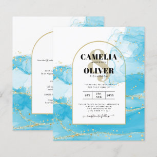Papier LeahG Turquoise Gold Aqua Blue Wedding INVITE