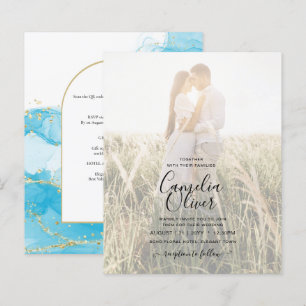Papier LeahG Turquoise Gold Aqua Blue Wedding INVITE