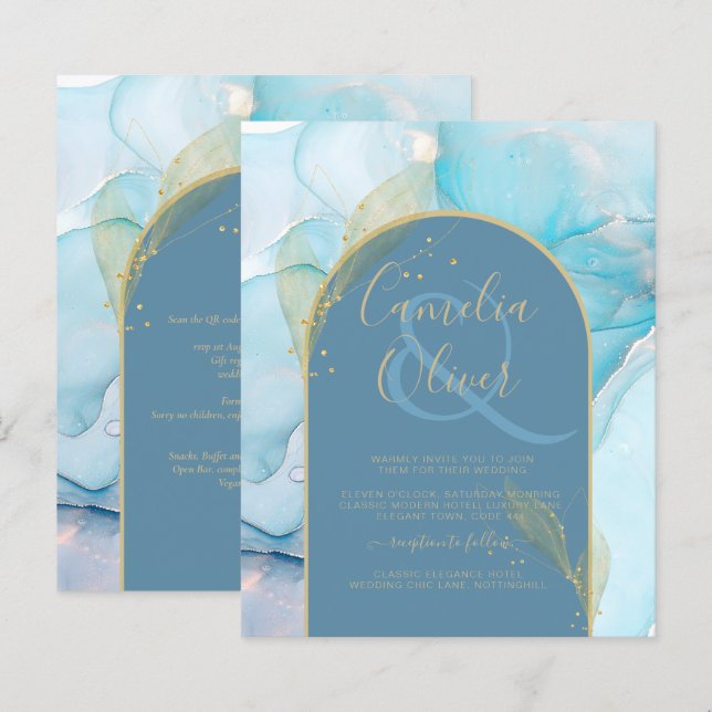 Papier LeahG Verre de mer Encre d'or Aqua Blue Wedding IN (Devant / Derrière)
