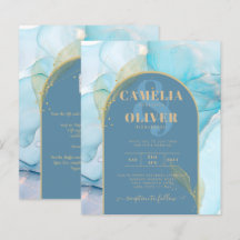 LeahG Verre de mer Encre d'or Aqua Blue Wedding IN