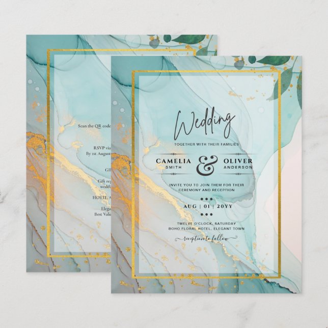 Papier LeahG Verre de mer Turquoise Gold INK Mariage INVI (Devant / Derrière)