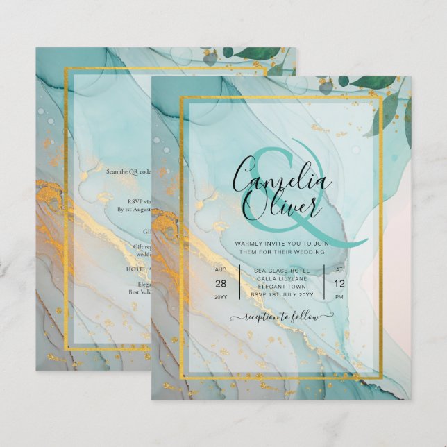 Papier LeahG Verre de mer Turquoise Gold INK Mariage INVI (Devant / Derrière)