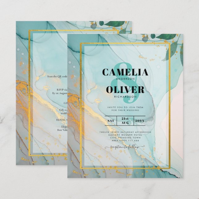 Papier LeahG Verre de mer Turquoise Gold INK Mariage INVI (Devant / Derrière)