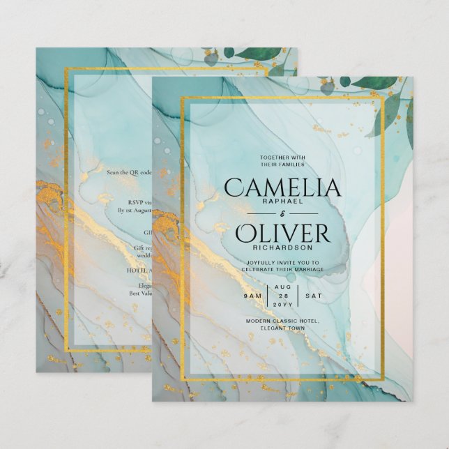 Papier LeahG Verre de mer Turquoise Gold INK Mariage INVI (Devant / Derrière)
