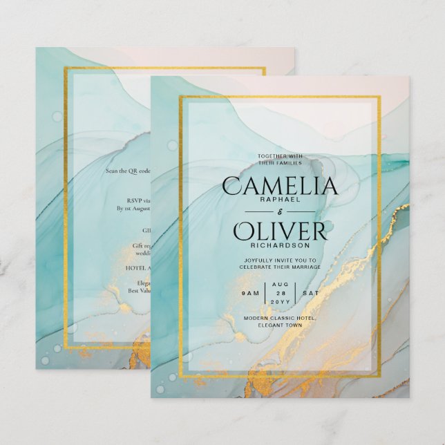 Papier LeahG Verre de mer Turquoise Gold INK Mariage INVI (Devant / Derrière)