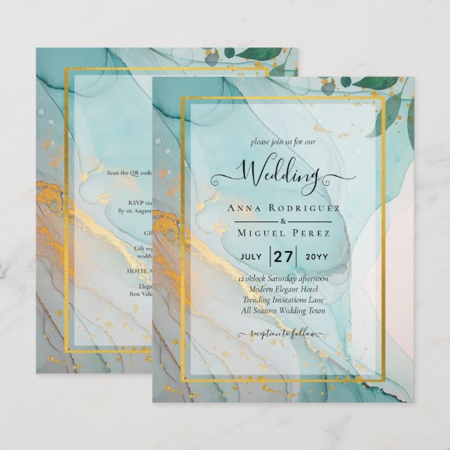 Papier LeahG Verre de mer Turquoise Gold INK Mariage INVI (Devant / Derrière)