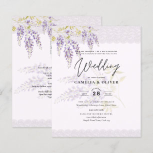 Papier LeahG Wisteria Violet Fleurs Dentelle Faire-Part d