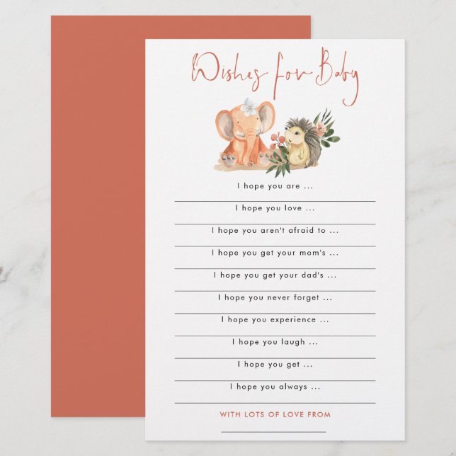 Papier L'éléphant de Hérisson souhaite le Baby shower (Devant / Derrière)