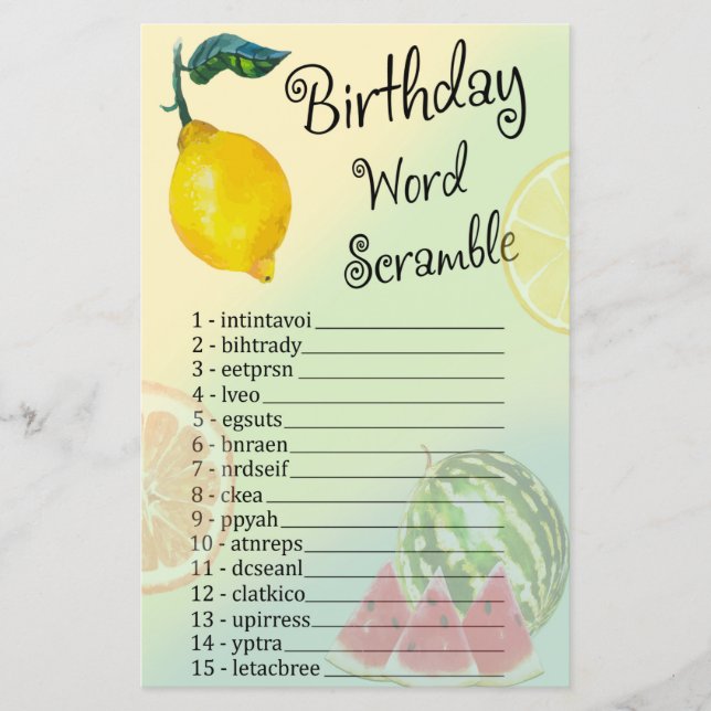 Papier Lemon Anniversaire Mot Scramble Jeu (Devant)