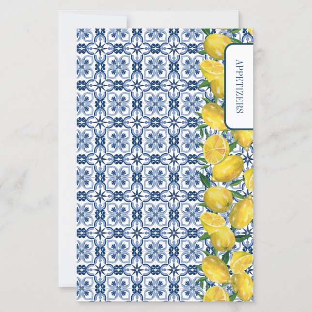 Papier Lemon Italian blue Tile Recipe dividers (Devant)