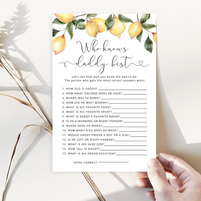 Papier Lemon Qui connaît papa meilleur jeu de baby shower (Créateur téléchargé)