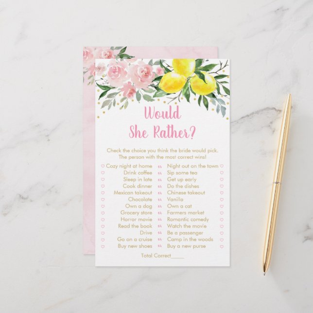 Papier Lemon Rose Floral Voudrait-Elle Plutôt Jeu De Mari (Devant/Arrière en situation)