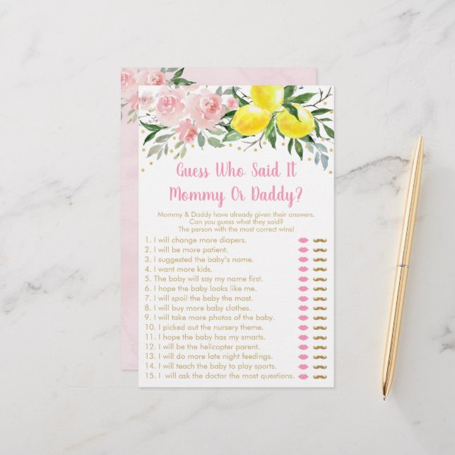 Papier Lemonade Pink Gold Floral Devinez Qui A Dit Qu'Il  (Devant/Arrière en situation)