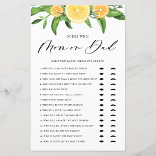 Papier Lemons Devinez Qui maman ou papa Baby shower jeu
