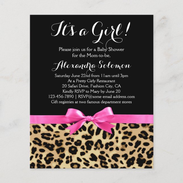 Papier Leopard Hot rose Bow C'est un Baby shower Safari f (Devant)