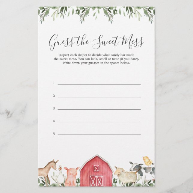 Papier Les Animaux De Ferme Baby shower Devinez Le Mess D (Devant)