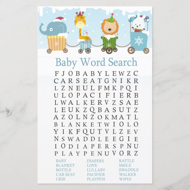 Papier Les animaux de Noël train Baby shower Recherche de (Devant)