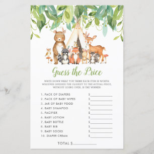 Papier Les animaux des bois devinent le jeu du Baby showe