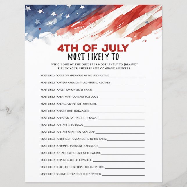 Papier Les Plus Susceptibles De 4 juillet Partie (Devant)