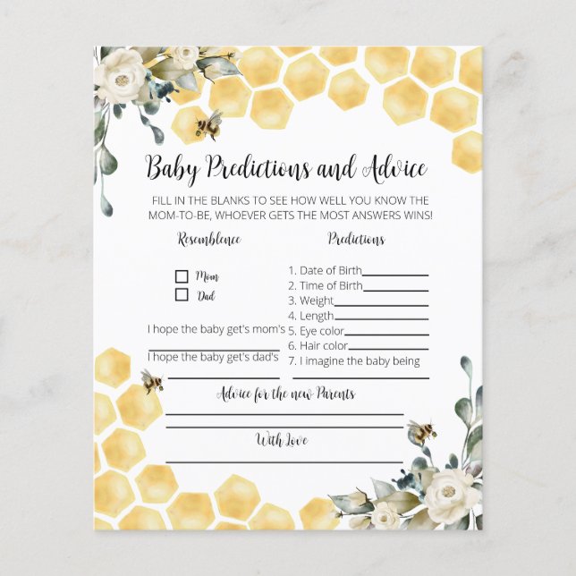 Papier Les prédictions et les conseils de bébé bee jeu de (Devant)