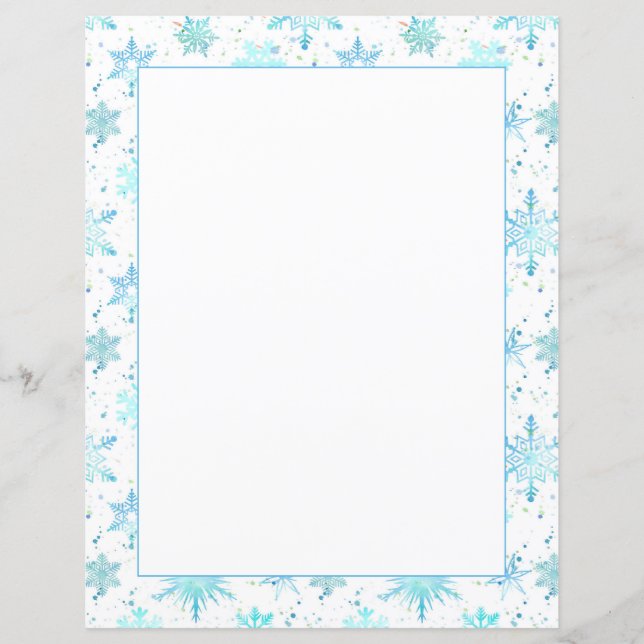 Papier LETTRE Aquarelle Bleue Vacances d'hiver (Devant)