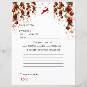 Papier Lettre au Père Noël Arbre de Noël Ornements Rouges