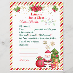 Papier Lettre au Père Noël Liste de Vœux de Noël Pour les