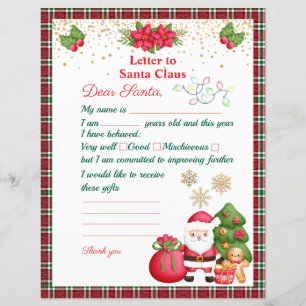 Papier Lettre au Père Noël Liste de Vœux de Noël Pour les