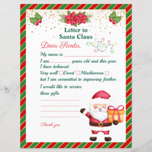 Papier Lettre au Père Noël Liste de Vœux de Noël Pour les