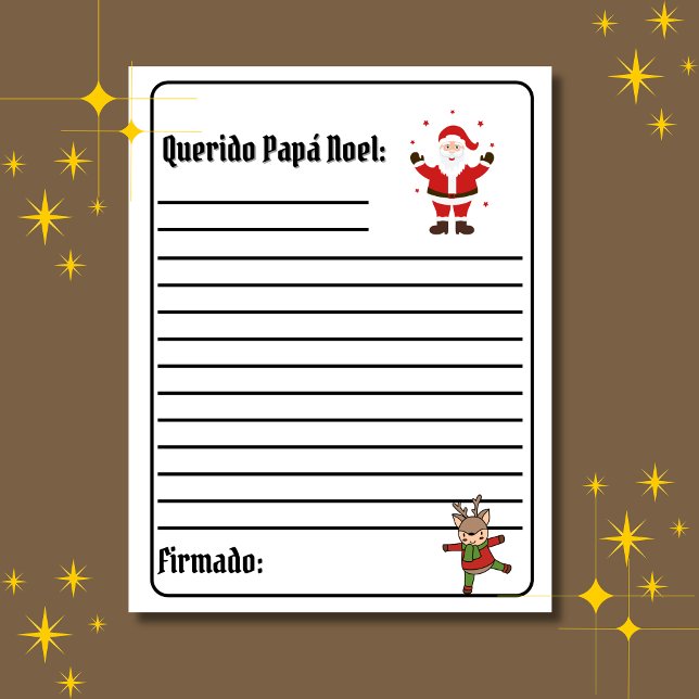 Papier LETTRE BLANCHE espagnole Carta Para Papá Noel Père (White Spanish letter to Santa for Christmas, Custom text, name & personalized. Multilingual Project)