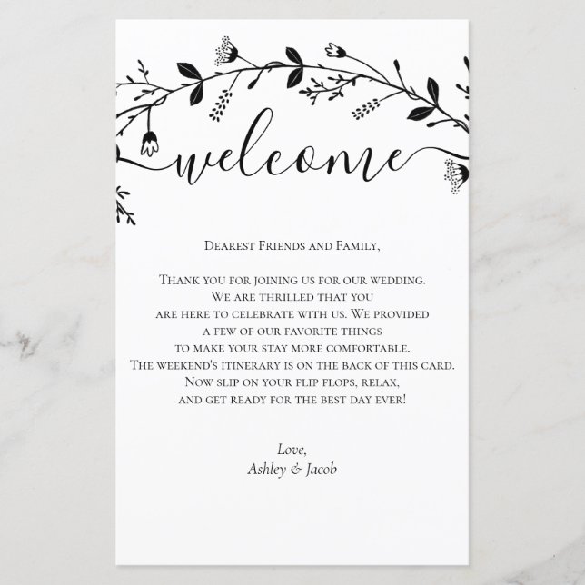 Papier Lettre de bienvenue du Mariage de défilement de vi (Devant)