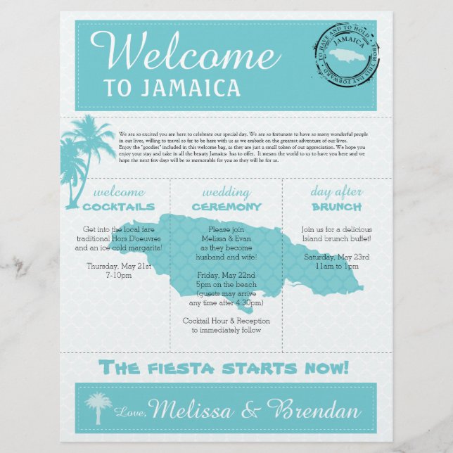 Papier Lettre de bienvenue du Mariage Palm Tree pour la J (Devant)