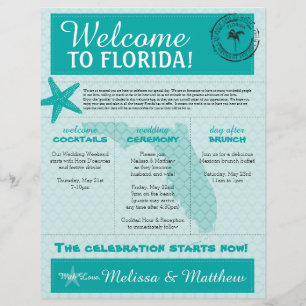 Papier Lettre de bienvenue du Mariage Starfish Ocean Turq
