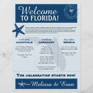 Papier Lettre de bienvenue Mariage bleu Starfish pour la