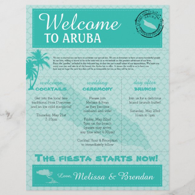 Papier Lettre de bienvenue mariage pour Aruba (Devant)