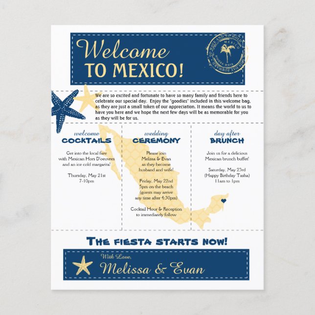 Papier Lettre de bienvenue mariage pour Riviera Maya Mexi (Devant)