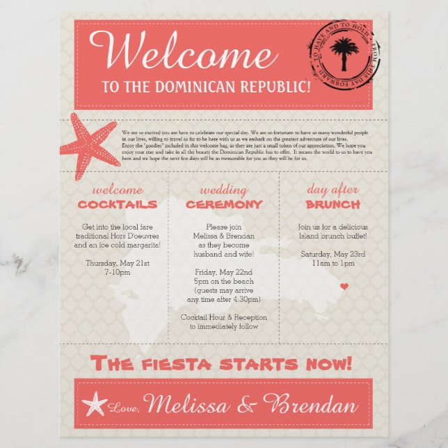 Papier Lettre de bienvenue pour un mariage à CoralWedding (Devant)