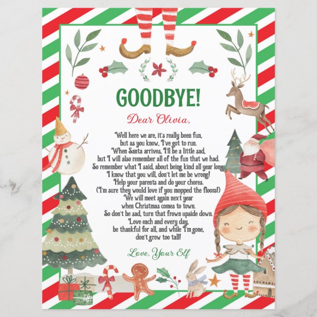 Papier Lettre de Elf Adieu Adieu Fille de Noël (Devant)