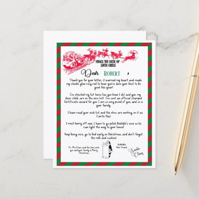 Papier Lettre de Noël festive de Père Noël (Devant/Arrière en situation)