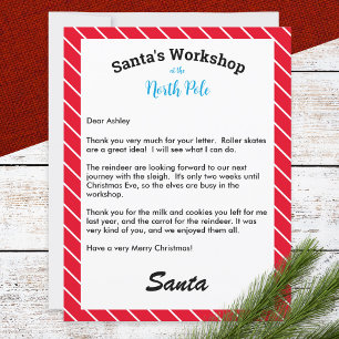Papier Lettre de Noël personnalisée Réponse de Père Noël