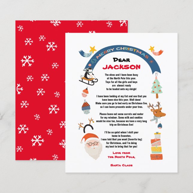 Papier Lettre de Père Noël du Pôle Nord Noël (Devant / Derrière)