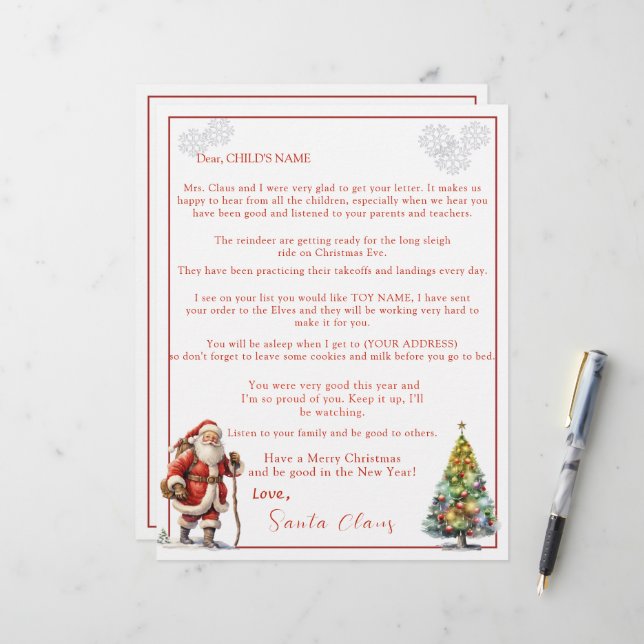 Papier Lettre du Père Noël (Devant/Arrière en situation)