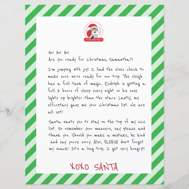 Papier Lettre Du Père Noël Aux Enfants (Devant)