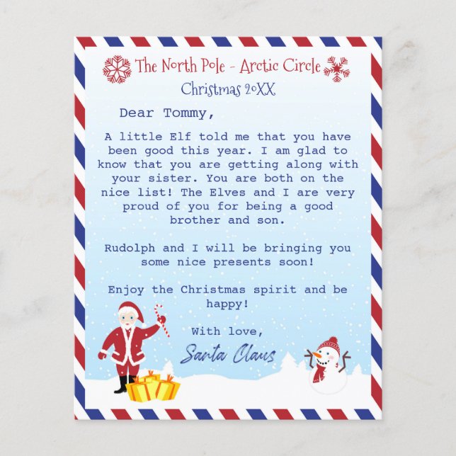 Papier Lettre du Père Noël aux enfants (Devant)